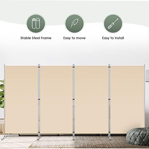 RANTILA 4 Panel Room Divider, 6 Ft Tall Folding Privacy Screen Room Dividers, Freestanding Room Partition Wall Dividers, 136''W x 20''D x 71''H, Beige - Image 6