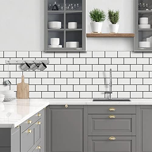 STICKGOO 10-Sheet Backsplash Peel and Stick Subway Tile, Self Adhesive Vinyl Wall Tiles, Stick on Backsplash for Kitchen and Bathroom(Thicker Design, White with Black Grout) - Image 3