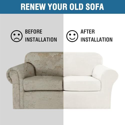 H.VERSAILTEX Real Velvet Plush 3 Piece Stretch Sofa Covers Couch Covers for 2 Cushion Couch Sofa Slipcovers Width Up to 90 Inch Feature Thick Soft Stay in Place (Sofa, Porcelain White) - Image 7