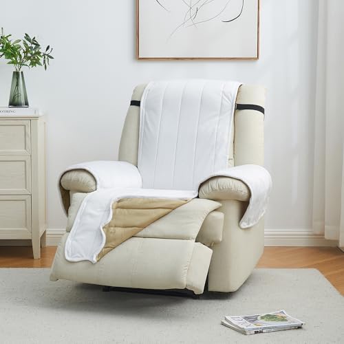 Great Bay Home Velvet Recliner Cover - Washable Slipcover Furniture Protector with Elastic Straps - Furniture Cover for Dogs, Kids, and Pets - Stitched Detail (White) by GreatBayHome
