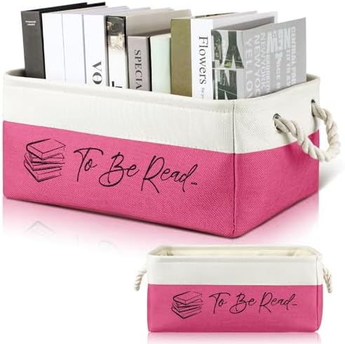 Marsui 1 Pcs TBR Basket Book Storage Bin Bookish Gifts, White Pink by Marsui