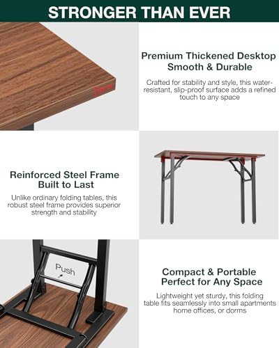 Frylr Small Folding Computer Desk – 35.8 Inch Portable Table for Craft and Study, Lightweight Desk for Small Spaces, Foldable Laptop Table Built-in AC/USB Outlets for Convenience, Dark Walnut - Image 5