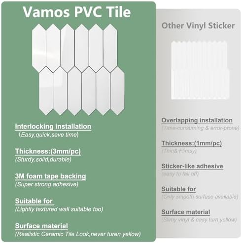 Vamos Tile 1 Sheet Glossy White Backsplash Tile Peel and Stick, 12.8 x 12.8 Inch Long Hexagon PVC Self Adhesive Mosaic Wall Tiles with Dark Gray Grout Stick on Backsplash for Kitchen and Bathroom - Image 4