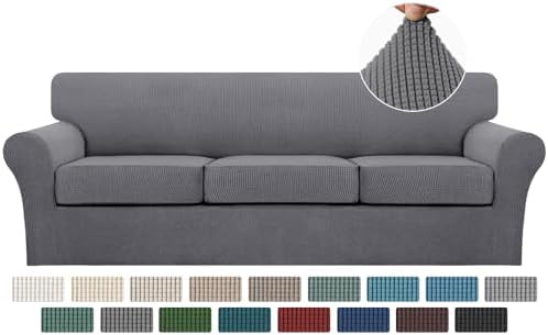 Turquoize 4 Piece Sofa Covers for 3 Cushion Couch Sofa Slipcover Soft Couch Cover for Dogs-Washable Sofa Furniture Covers with 3 Individual Large Cushion Covers, Feature Thick Fabric (XL Sofa, Gray) by Turquoize