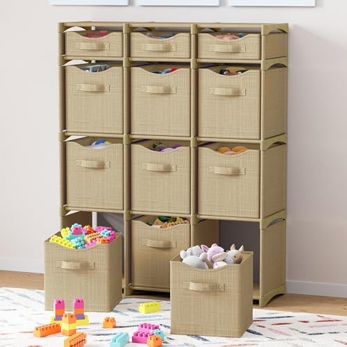Cube Storage Organizer with Storage Bins Included - The Perfect Closet Organizers and Storage Solution. Includes 12 Storage Cubes, Great For Toy Storage, Closet Storage, Clothes Storage (Beige) - Image 2