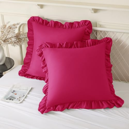 KKJIAF 2 Pack Ruffle Pillow Cases 18x18 Inches, Hot Pink by KKJIAF
