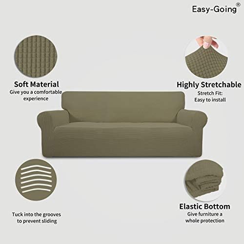 Easy-Going Stretch 4 Seater Oversized Sofa Couch Cover Khaki - Image 3