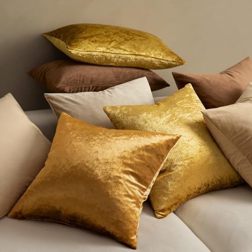 MIULEE Velvet Throw Pillow Covers 14x14 Inch Pack of 2 Dark Gold - Image 4