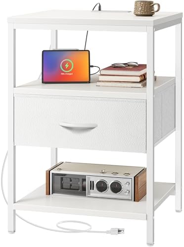 SUPERJARE Nightstand with Charging Station, USB-C Port, Bedside Table by SUPERJARE