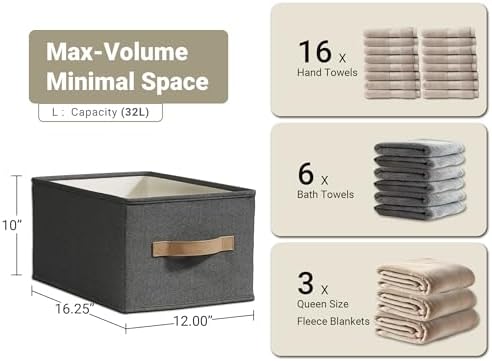 3-Pack Closet Storage Bins, Foldable Fabric Storage Baskets, Black - Image 3