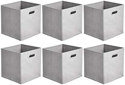Amazon Basics Collapsible Cube Storage Bins, Space-Saving, Organizing Fabric Bins with Handles, 10.5 x 10.5 x 11 inches, Light Grey, 6-Pack by AmazonBasics