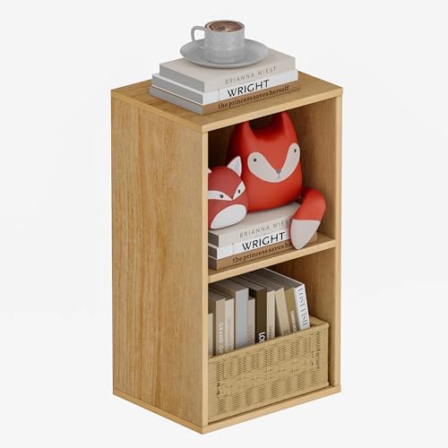 Book Shelf, Wooden Cube Storage Organizer with 11" Open Cubes, Stackable Modular Bookcase for Room Divider Storage, 2 Tier Bookshelf for Living Room, Bedroom, Office (Oak, 2-Cube) by Nestwise