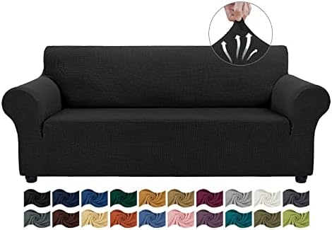 Asnomy Stretch Couch Covers for Sofa Washable, 3 Cushion Couch,Black by Asnomy
