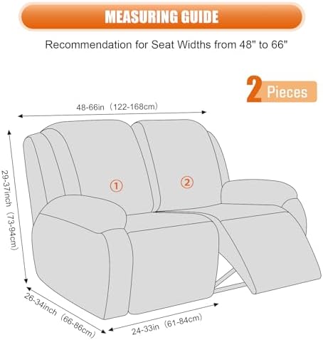 VANSOFY Recliner Cover, 2-Pieces Stretch Reclining Couch Cover with Pockets Loveseat Sofa Slipcovers Soft Washable Furniture Protector for Dogs Cats(Light Coffee) - Image 2