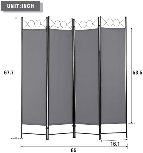 FDW 4-Panel Folding Room Divider | 6ft, Grey | Light & Portable - Image 7