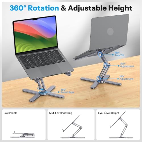 OMOTON LA10 360° Rotating Laptop Stand Riser Foldable for Desk, Space Grey - Image 2