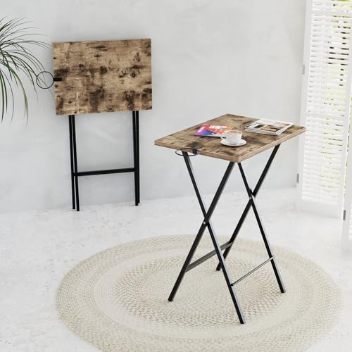 VECELO Folding TV Tray for Eating Set of 2, Portable Dinner/Snack Table with Cup Holder for Couch, Living Room and Small Space, Rustic Brown​ by VECELO