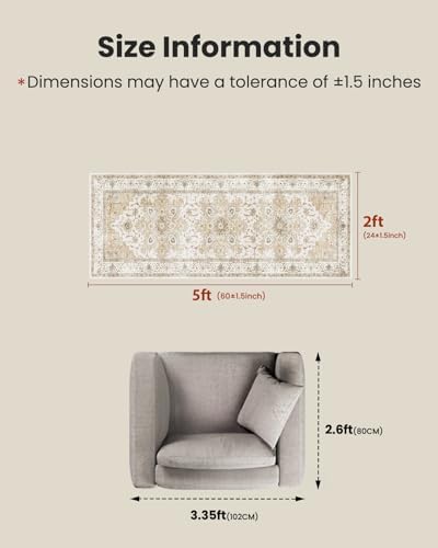 AMADA HOMEFURNISHING 2x5 Washable Runner Rug, Low-Profile Kitchen Rugs with Non-Slip Backing & Durable Edge Binding, Vintage Entryway Runner Rug for Bedroom & Hallway - Image 2
