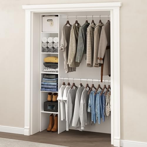 Furinno FANO Closet Organizers and Storage, 5-Tier Closet Storage Organizer with 2 Hanging Bars, Wardrobe Closet Shelf Towers, Adjustable Shelves, for Wardrobe, Bedroom, Living Room, White - Image 2