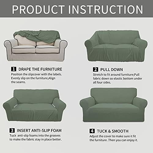 Easy-Going Stretch Oversized Loveseat Couch Covers Washable Greyish Green - Image 6