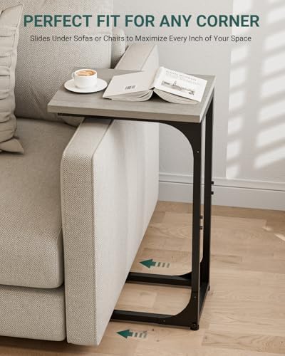 C-Shaped Side Table for Couch - Small Coffee Stand Sofa Tray Desk with Metal Frame and Waterproof Scratch Resistant, Modern End Accent for Living Room, Bedroom, Small Spaces, Greige - Image 5