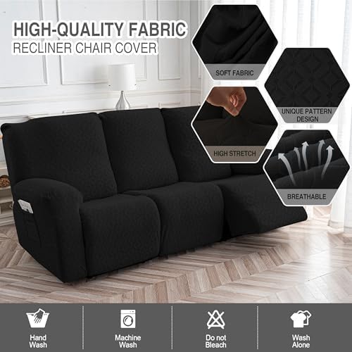 Gennia Waterproof Recliner Sofa Cover,3 Seat Couch Cover,Black - Image 2
