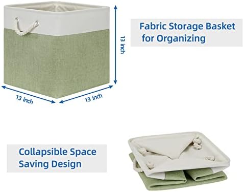 Temary Cube Storage Bins 13x13 Storage Cubes Basket for Gifts Empty, 4 Pack Large Storage Basket with Handles, Decorative Storage Baskets for Home (White&Green) - Image 6