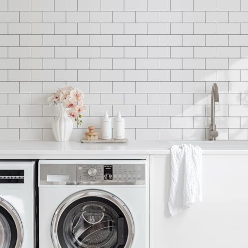 Vamos Tile 100-Piece Glossy Pure White Peel and Stick Backsplash Tile,3''x6'' PVC Subway Tile with Dark Gray Grout,Stick on Backsplash for Kitchen/Bathroom/Fireplace - Image 3