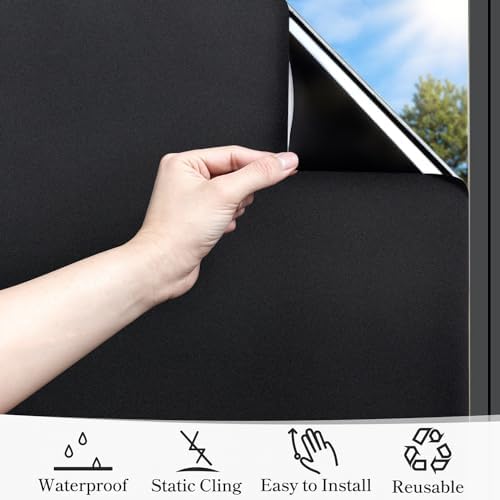 DUOFIRE Blackout Window Privacy Film, Room Darkening Film, 47.2" x 157.4" - Image 4
