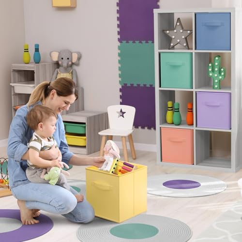 Sorbus 11 Inch Fabric Storage Cubes - Sturdy Collapsible Bins With Handle - 6 Foldable Baskets for Organizing Clothes, Toys, Books - Multi Colored Storage Baskets for Shelves, Kids Room, Closets - Image 2