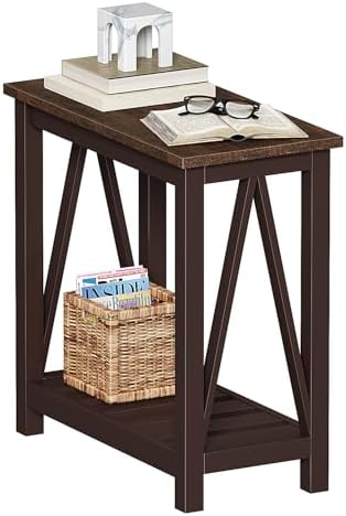 ChooChoo Farmhouse End Table, Narrow Side Table with Shelf by ChooChoo
