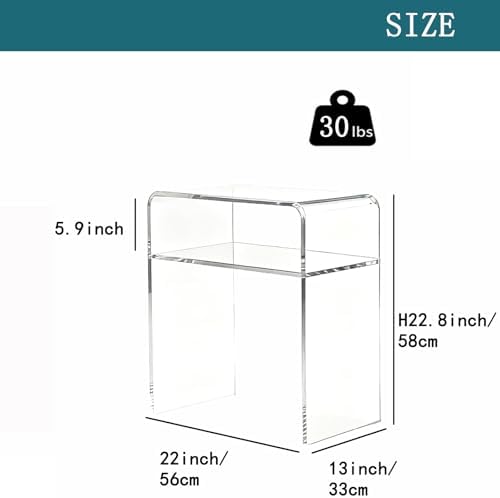 Clear Acrylic End Table/Nightstand,23" H Sleek and Durable Bedside Storage. Ideal for Bedrooms, Living Rooms, and Modern Interiors.A Perfect Choice as a Bedside Table or Sofa Side Piece. (2 Tier- Top) - Image 3