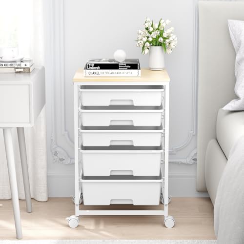 SYKIARIOL Rolling Cart with Drawers, 5 Drawers Utility Cart, Bright White - Image 2