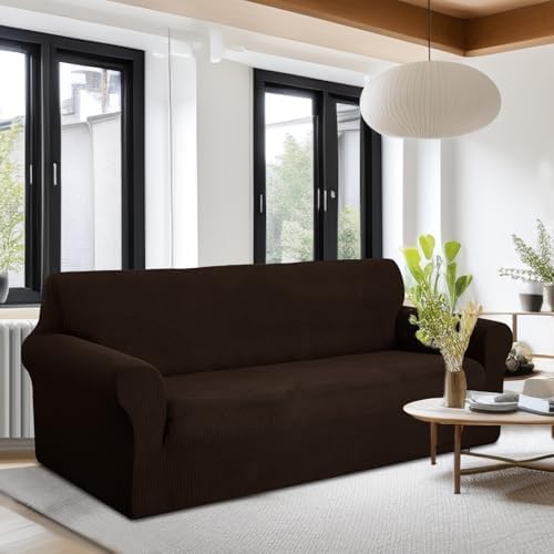 U-NICE HOME Oversized Stretch Couch Cover Slipcover, Chocolate - Image 2