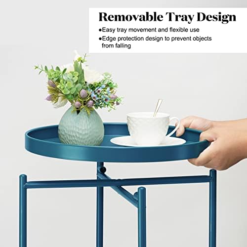 danpinera 2-Tier End Table, Outdoor Side Table Metal Round Side Table with Removable Tray, Small Accent Table, Anti-Rust Nightstand for Bedroom Balcony Patio Living Room (Navy Blue) - Image 5
