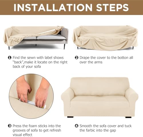Peryiter 3 Pcs Couch and Loveseat Sofa Covers,Cream,Milk Silk - Image 3