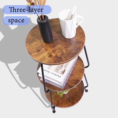 Small Round Coffee Table, 3-Tier Bedside Table Side Table for Small Spaces - Image 6