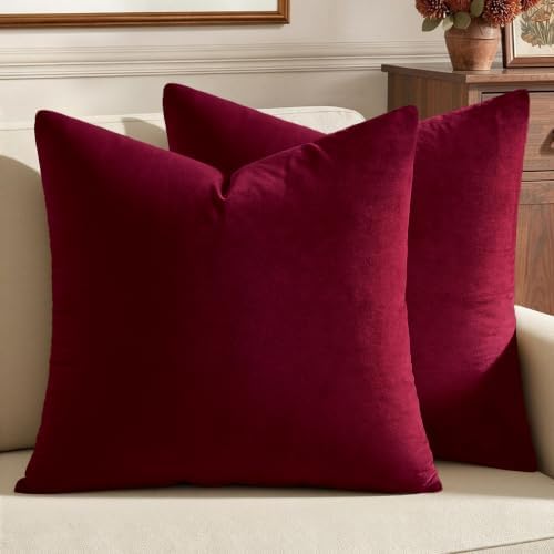 MIULEE Velvet Throw Pillow Covers 20x20 Inch Pack of 2 Wine Red by MIULEE