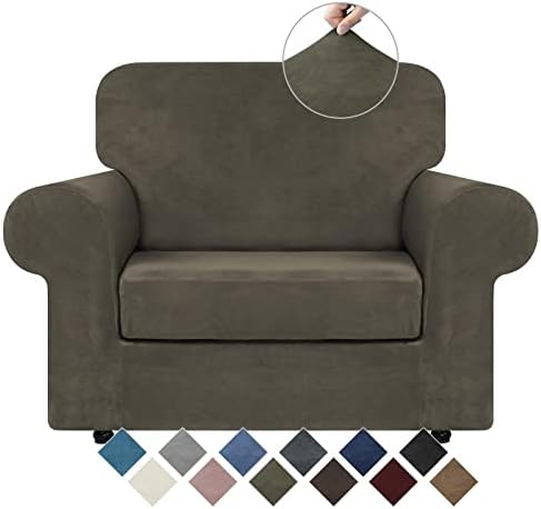 WEERRW Velvet Stretch 2 Pieces Chair Sofa Slipcovers Washable, Light Brown by WEERRW