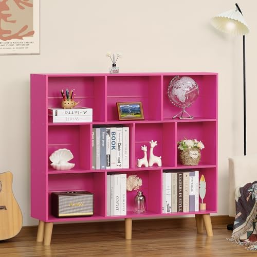 LEYAOYAO 10 Cube Bookshelf, Mid-Century Modern Book Shelf with Legs, Pink - Image 5