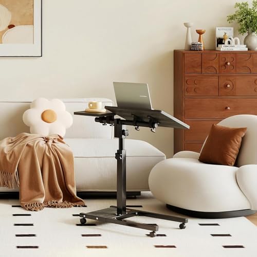 Laptop Desk Stand for Bed Portable Desk Overbed Bedside Mobile Laptop Table Rolling Foldable Table Adjustable Height with Locked Wheels & Mouse Pad for Office Sofa (Dekuwood Black) - Image 2