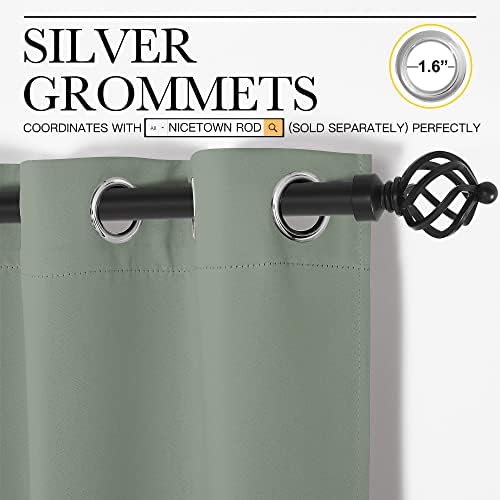 NICETOWN Greyish Green Curtains for Sliding Glass Door, 84 inch Long, Grommet Single Curtain Panel, Sound Reducing Blackout Curtains for Bedroom/Doorway Living Cabin (1 Panel, 8.3ft Wide by 7ft Long) - Image 2
