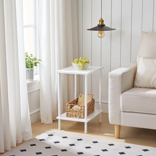 HOOBRO End Table, Small Side Table, Nightstand with 2-Layer Storage Shelves, Sofa Table for Small Spaces, Living Room, Bedroom, Stable Frame, Easy Assembly, White WW09BZ01 - Image 4