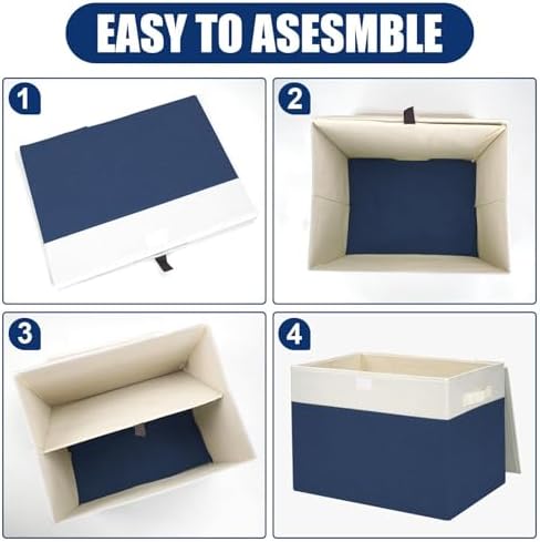 Bagnizer Large 42 Quarts Fabric Storage Bins with Lids [2-Pack] Linen Collapsible Foldable Baskets, Closet Organizer Containers boxes with Handles for Home Office (16.7 x 12 x 12, Navy Blue & White) - Image 5