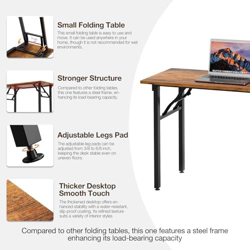 TEMI Small Computer Desk Folding Table - 35.8" Foldable Office Desk, No Assembly, Perfect for Small Spaces in Bedroom, Dorm, or Apartment, Study Table with Compact Design, Brown - Image 6