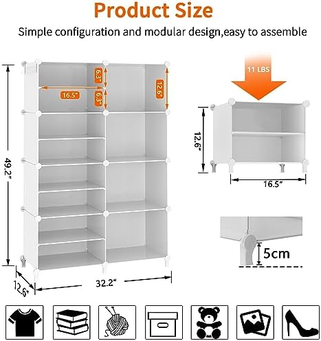 AWTATOS Closet Organizer 8 Cube Storage Shelves, White - Image 3