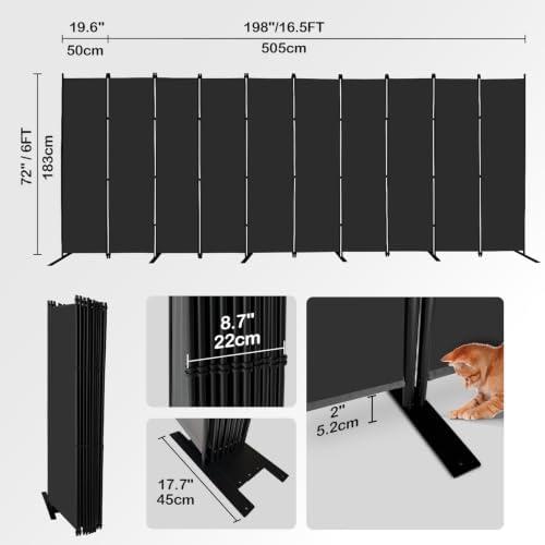 MAYOLIAH 10-Panel Black Room Divider 6ft Tall Indoor Folding Privacy Screen - Image 2