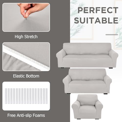 Peryiter 3 Pcs Couch and Loveseat Sofa Covers,Silver Gray,Milk Silk - Image 4