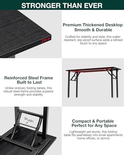 Frylr Small Folding Computer Desk – Portable 55.1 Inch Foldable Laptop Table, Collapsible and Compact for Easy and Fast Setup, Lightweight for Small Spaces, Home Craft and Study Use, Dark Oak - Image 5