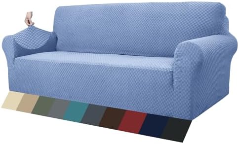 ZNSAYOTX 1 Piece Jacquard Couch Covers for 3 Cushion Couch High Stretch Sofa Cover for Pets Dogs Anti Slip Extra Large Sofa Slipcovers Furniture Protector (X-Large,Light Blue) by ZNSAYOTX